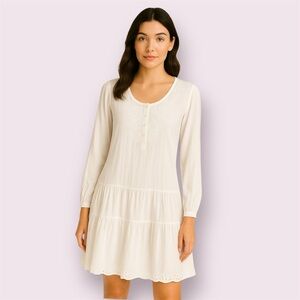 Lucky Brand White Boho Tunic Dress. 100% Cotton. Size Large